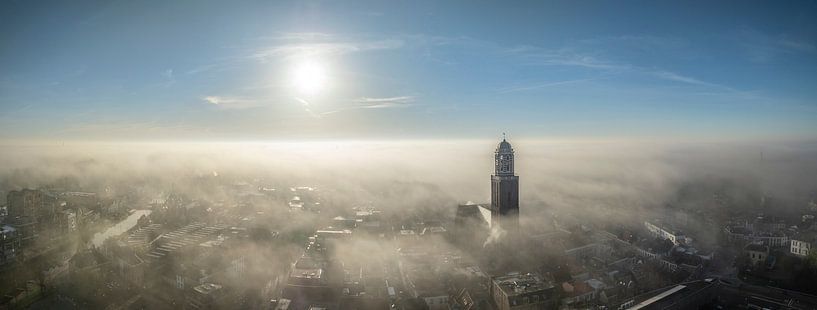Peperbus church tower in Zwolle above the fog by Sjoerd van der Wal Photography