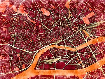 Kaart van Nantes centrum in de stijl 'Amber Autumn' van Maporia