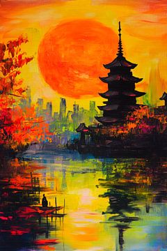 Japanische Pagode im Sonnenuntergang von Poster Art Shop