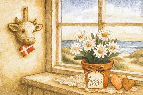 Hygge bij het raam – Deense kust met hart en zonsondergang