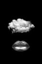 Digitale collage in zwart-wit met de sensuele mond en de wolk op de zwarte achtergrond. van Dreamy Faces thumbnail