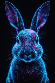 Neonbeleuchtetes Kaninchen in digitaler Kunst von Art & Soul Creations