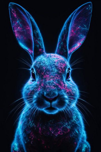 Neonbeleuchtetes Kaninchen in digitaler Kunst von Art & Soul Creations
