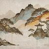 Zeitloses Zen: Japanische Landschaft mit Pagode und Pinienbaum von Studio Pieternel