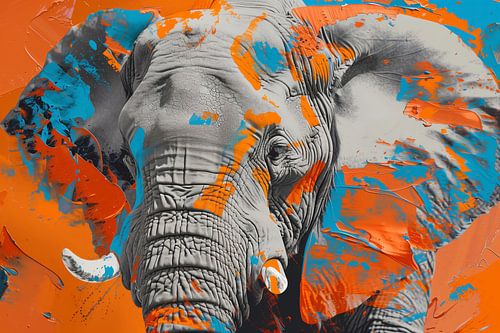 Olifant in blauw en oranje