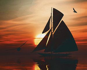 Sailing boat at sunset 3