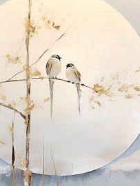 Staartmeesjes op tak, Japandi van Caroline Drijber Guérain