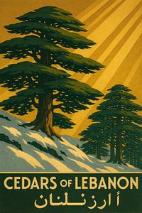 Zedern des Libanon Vintage Travel Poster - verschneite Berglandschaft Kunstdruck