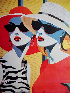 Pop Art Portret twee vrouwen zomerzon grafisch van gm_designs