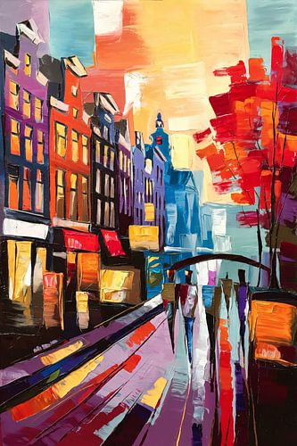 Kleurrijke stad met gebouwen