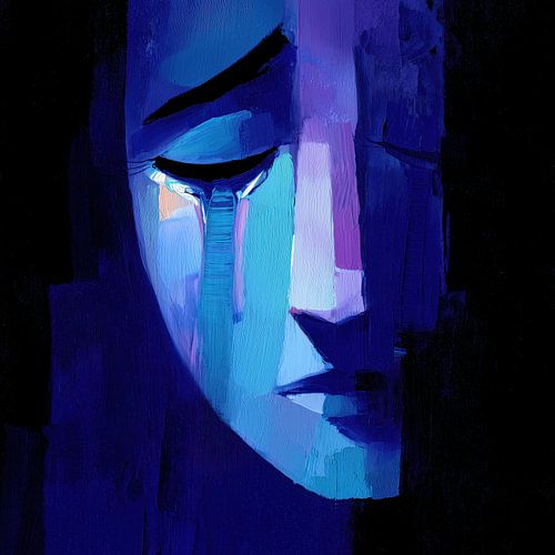 Abstrakte blaue Figur Frau in Tränen