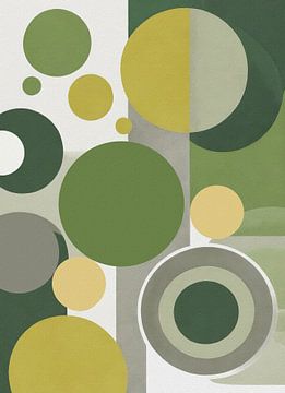 Verdwaalde Echo's- Een Abstracte Reis door Groen, Geel en Grijs van Gisela- Art for You