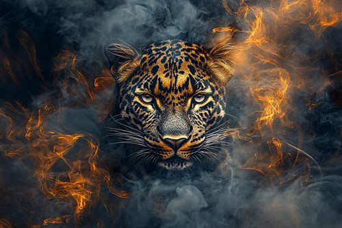Luipaard in vurige rook
