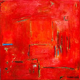 Red | Modern abstract oil painting in warm reds with colourful accents by Anja Namink - Paintings