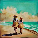 Twee meisjes wandelen langs de zee van Jan Keteleer (JanKé): Een reis voorbij het canvas thumbnail