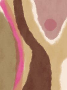 Abstracte vormen en lijnen in neonroze, bruin en olijfgroen