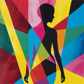 Abstract portrait of a woman in colourful geometric shapes by Poster Art Shop