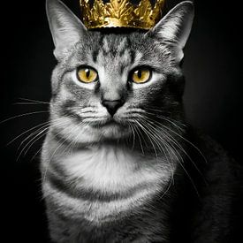 Cat in black and white with a golden crown by John van den Heuvel