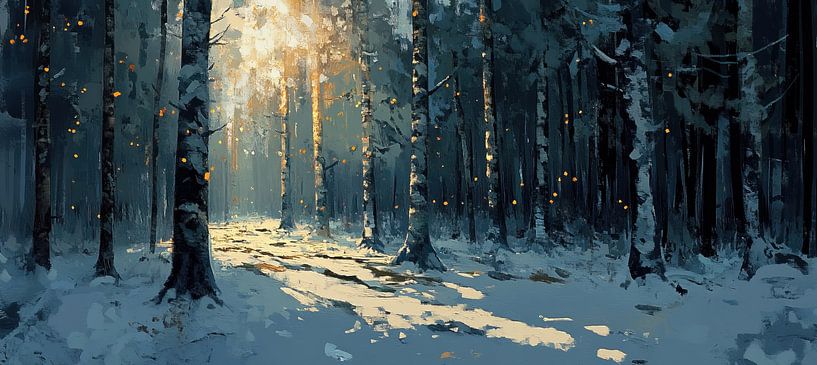 Modern Alpine Bos | Beneath the Veil of Dusk van Abstract Schilderij