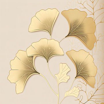 Feuilles de Ginko dorées sur fond neutre dans le style japonais sur Lauri Creates