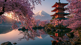 Sakura aan de Waterkant – Iconisch Japan in Avondrood