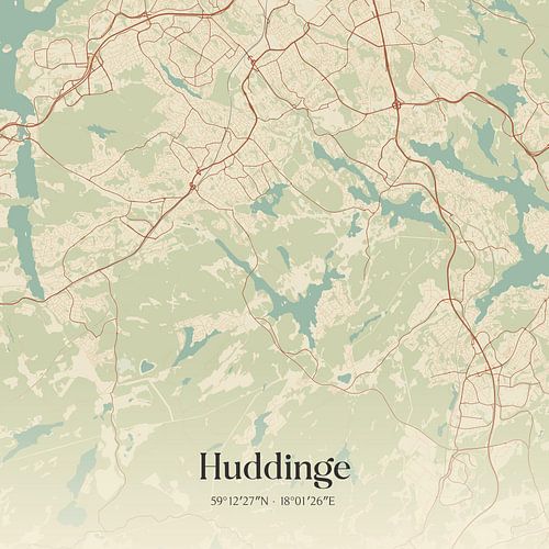 Alte Karte von Huddinge, Schweden.