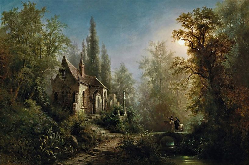 Une nuit de lune sur une chapelle et des cavaliers - Albert Rieger par Accessible Art