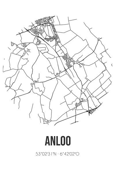 Anloo (Drenthe) | Carte | Noir et Blanc par Affiches de lieux