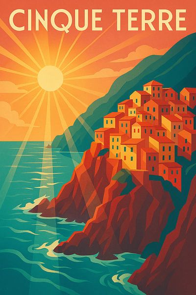 Coucher de soleil sur les Cinque Terre - Affiche Riviera italienne par Travel Shop