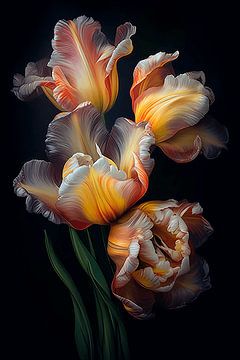 Parrot tulip against a dark background by Carla Van Iersel