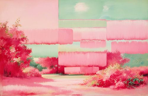 Paysage rose pastel avec abstraction
