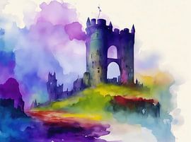 Kasteelruine in waterverf. van Brian Morgan