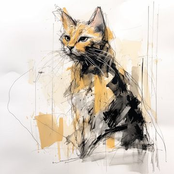 Geschetste kat goud-zwart van TheXclusive Art