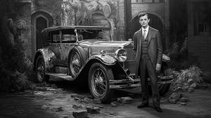 Unabhängiger amerikanischer Geschäftsmann mit amerikanischem Auto aus den 1920er Jahren von Animaflora PicsStock