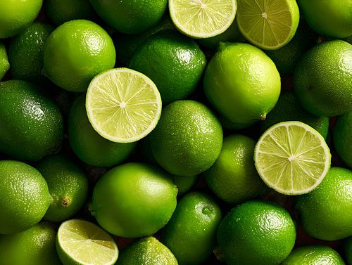 Heldergroene limoenen in een frisse citruscompositie