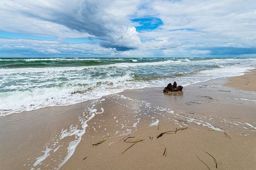 Der Weststrand mit Wellen und Wolken auf dem Fischland-Darß
