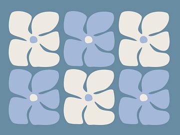 Six Stylized Flower Motifs In Blue And White by Jolly and Dash