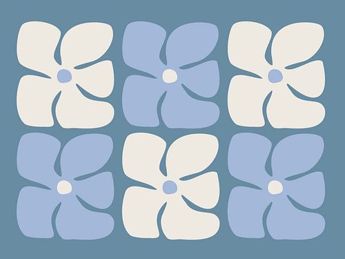 Six Stylized Flower Motifs In Blue And White