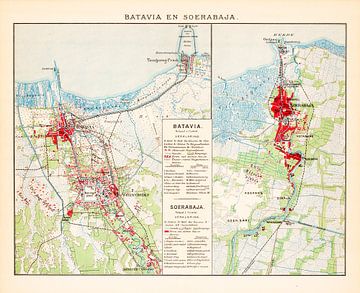 Vintage kaart Batavia en Surabaya van Studio Wunderkammer
