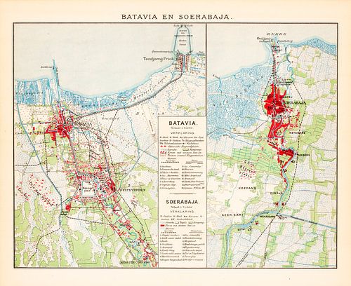 Vintage kaart Batavia en Surabaya