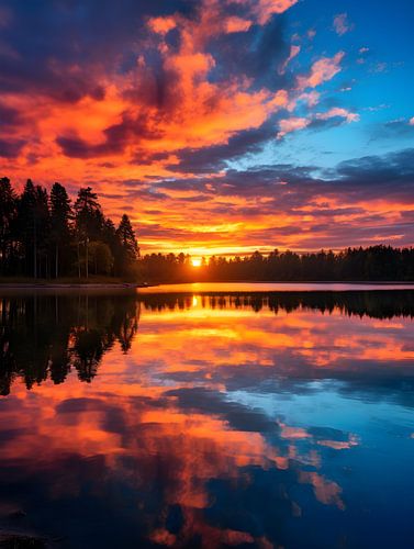 Jeu de couleurs sur le lac au coucher du soleil