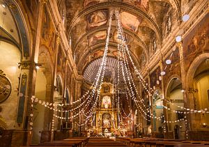 Kirche Santa Maria dels Angels in Pollenca mit weihnachtlicher Dekoration, Mallorca