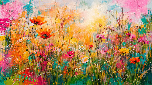 Botanisches Sommerpanorama: Ein farbenfrohes Blumenfeld