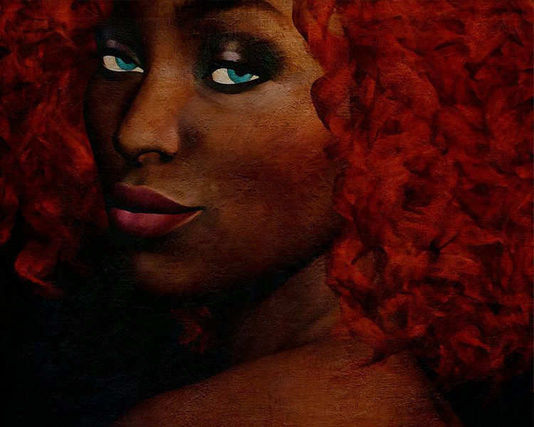Une femme de couleur avec des cheveux roux qui vous regarde. par Jan Keteleer