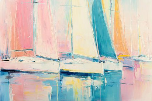 Zeilboten abstract in pastel kleuren