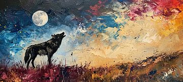 Schilderij Wolf Maanlicht van Kunst Kriebels