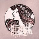 Vintage portrait of a young woman in pastel pink. Art Nouveau style by Dina Dankers thumbnail