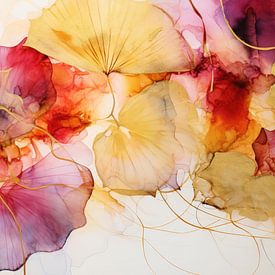 Watercolour abstract rendering of leaves in vibrant hues by Digitale Schilderijen