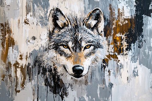 Abstract wolf portret schilderij