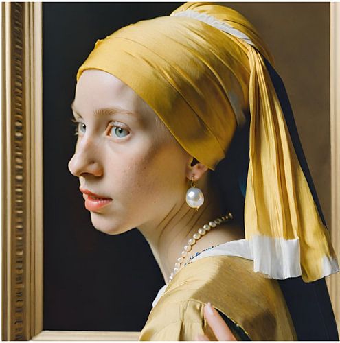 Fille avec une boucle d'oreille en perle, fille Vermeer avec un bandeau jaune sur My Footprints